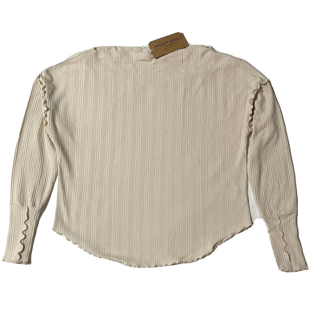 Project Social T Blouse Womens Large Cream Boatneck Textured Ruffle Detail New